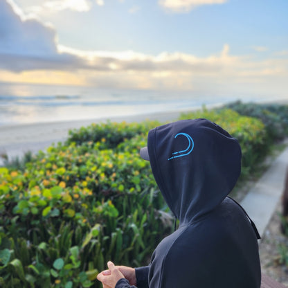 AquaGlyph Blue Wave Hoodie - Black