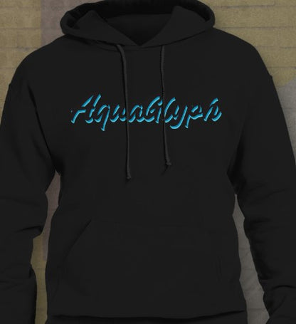 AquaGlyph Blue Wave Hoodie - Black