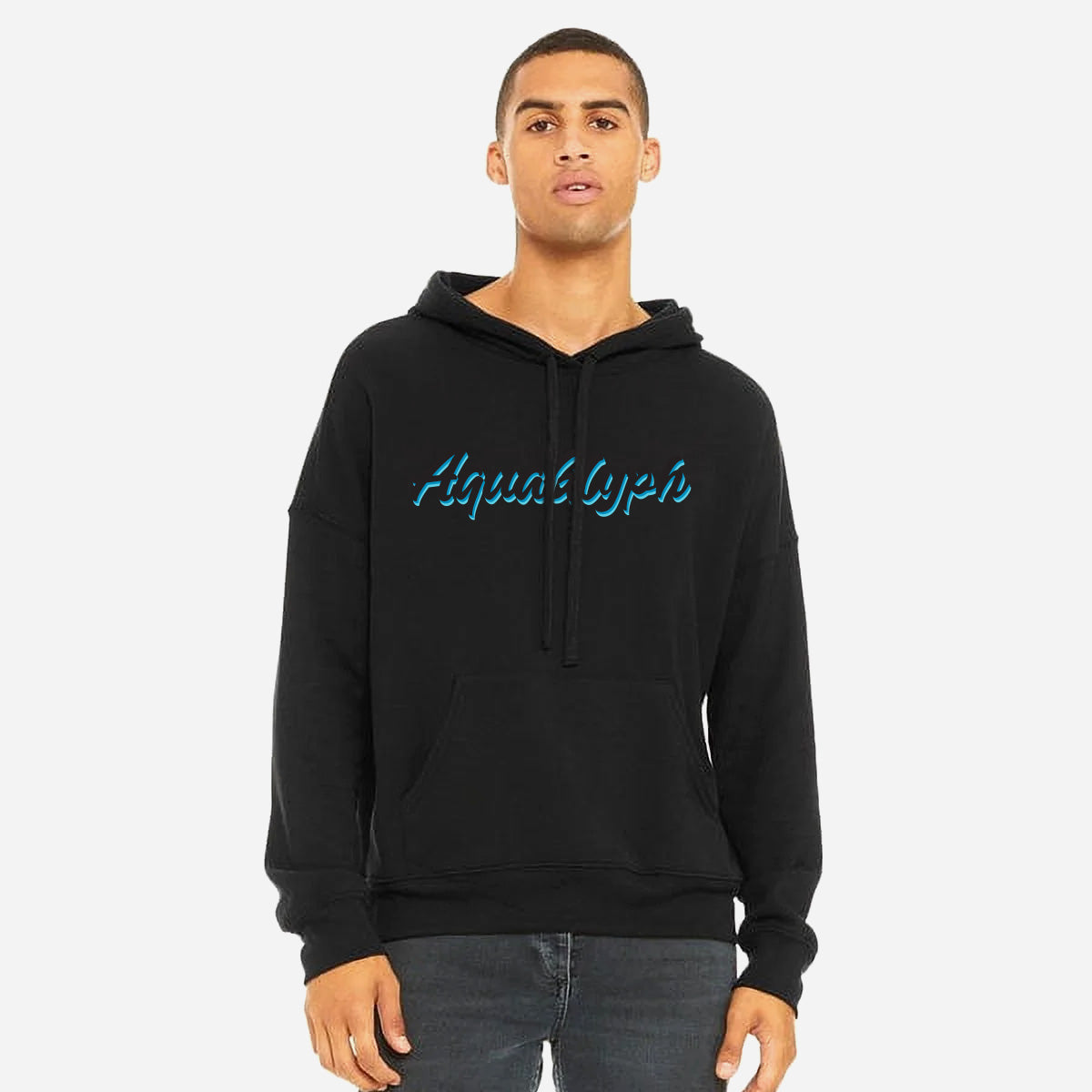 AquaGlyph Blue Wave Hoodie - Black